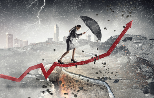 Woman walking in storm